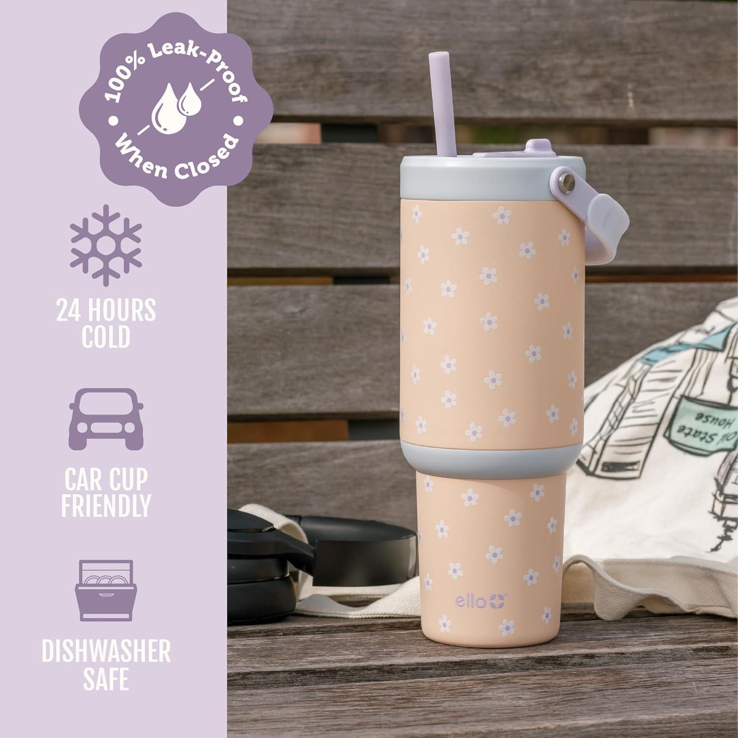 imageEllo Oasis Go 32oz Tumbler with Top Handle and Retracting Straw Reusable Insulated Stainless Steel Cup 100 Leakproof Water Bottle 24 Hours Cold Cup Holder Friendly For Travel MineralDaises