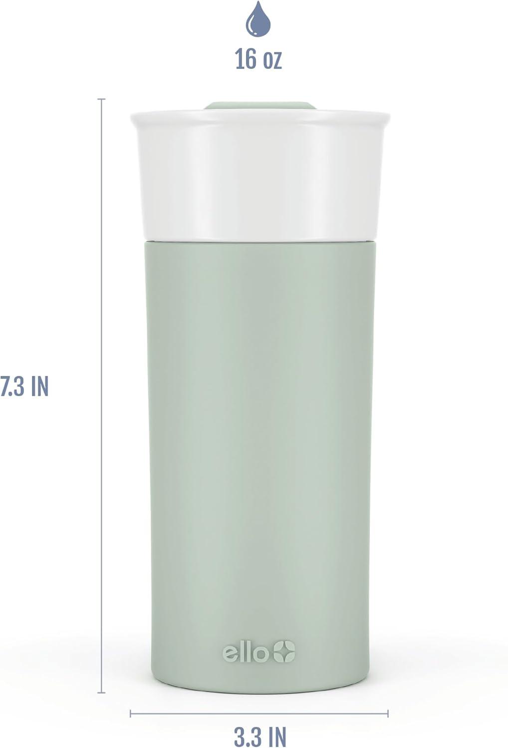 imageEllo Ogden 16oz Ceramic Travel Mug with SplashResistant Slider Lid and Protective Silicone Sleeve Perfect for Coffee or Tea BPAFree Dishwasher Safe TealHoneydew