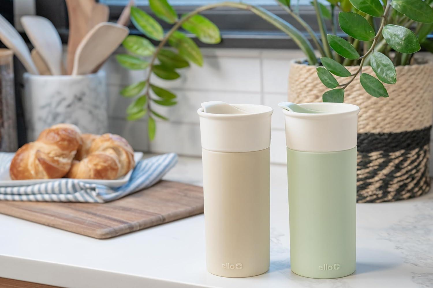 imageEllo Ogden 16oz Ceramic Travel Mug with SplashResistant Slider Lid and Protective Silicone Sleeve Perfect for Coffee or Tea BPAFree Dishwasher Safe TealHoneydew
