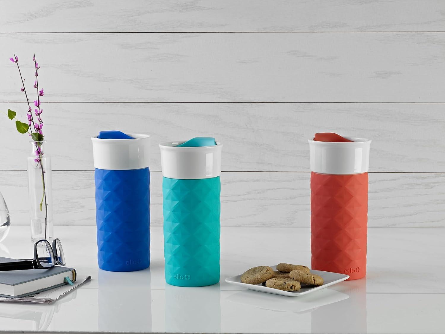 imageEllo Ogden 16oz Ceramic Travel Mug with SplashResistant Slider Lid and Protective Silicone Sleeve Perfect for Coffee or Tea BPAFree Dishwasher Safe TealTeal