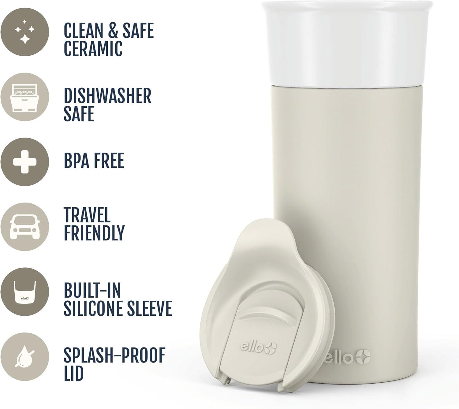 imageEllo Ogden 16oz Ceramic Travel Mug with SplashResistant Slider Lid and Protective Silicone Sleeve Perfect for Coffee or Tea BPAFree Dishwasher Safe TealMineral