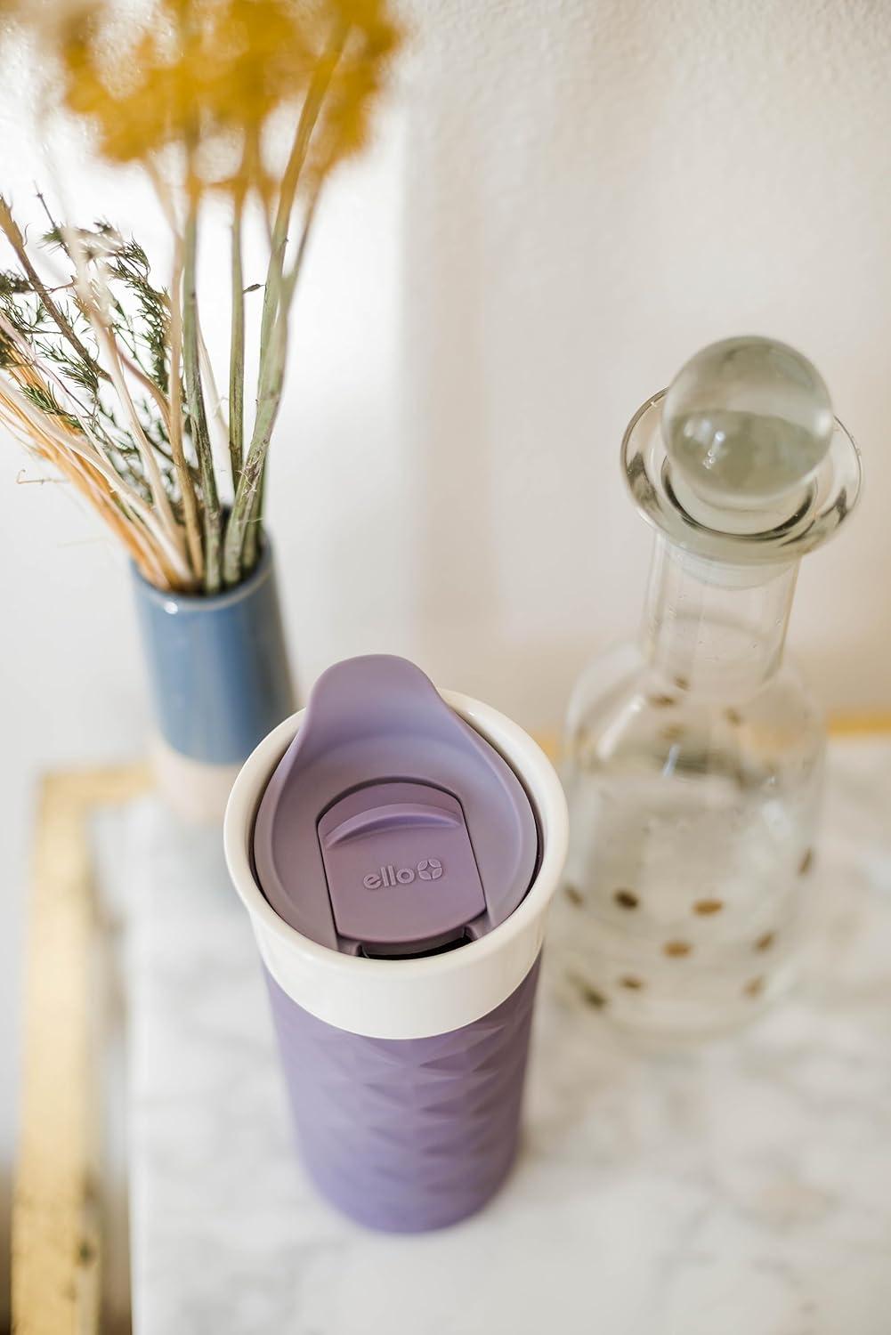 imageEllo Ogden 16oz Ceramic Travel Mug with SplashResistant Slider Lid and Protective Silicone Sleeve Perfect for Coffee or Tea BPAFree Dishwasher Safe TealDeep Purple