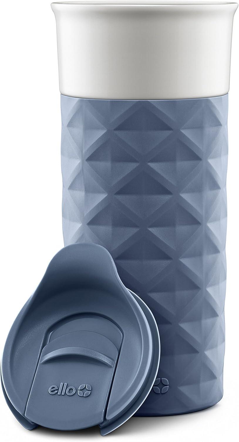 imageEllo Ogden 16oz Ceramic Travel Mug with SplashResistant Slider Lid and Protective Silicone Sleeve Perfect for Coffee or Tea BPAFree Dishwasher Safe TealEvening Blue
