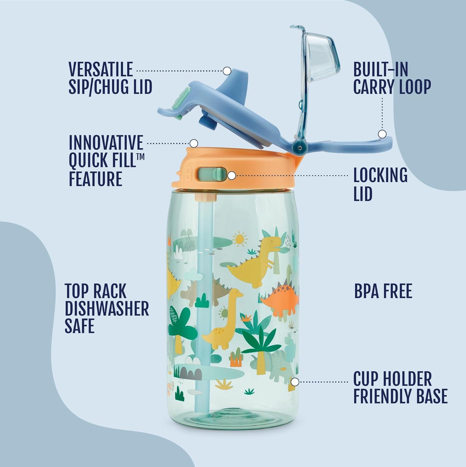 imageEllo Pop amp Fill 16oz Tritan Plastic Kids Water Bottle with Quick Fill Lid BPA Free Reusable Bottle with Leak Proof Straw and Chug Lid Dishwasher Safe Gift For Kids DinoDino