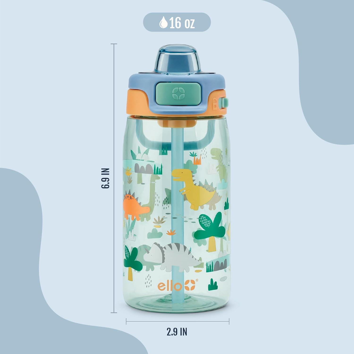 imageEllo Pop amp Fill 16oz Tritan Plastic Kids Water Bottle with Quick Fill Lid BPA Free Reusable Bottle with Leak Proof Straw and Chug Lid Dishwasher Safe Gift For Kids DinoDino