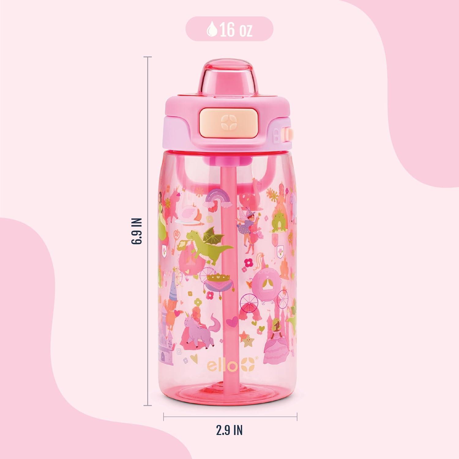 imageEllo Pop amp Fill 16oz Tritan Plastic Kids Water Bottle with Quick Fill Lid BPA Free Reusable Bottle with Leak Proof Straw and Chug Lid Dishwasher Safe Gift For Kids DinoRoyal Palace