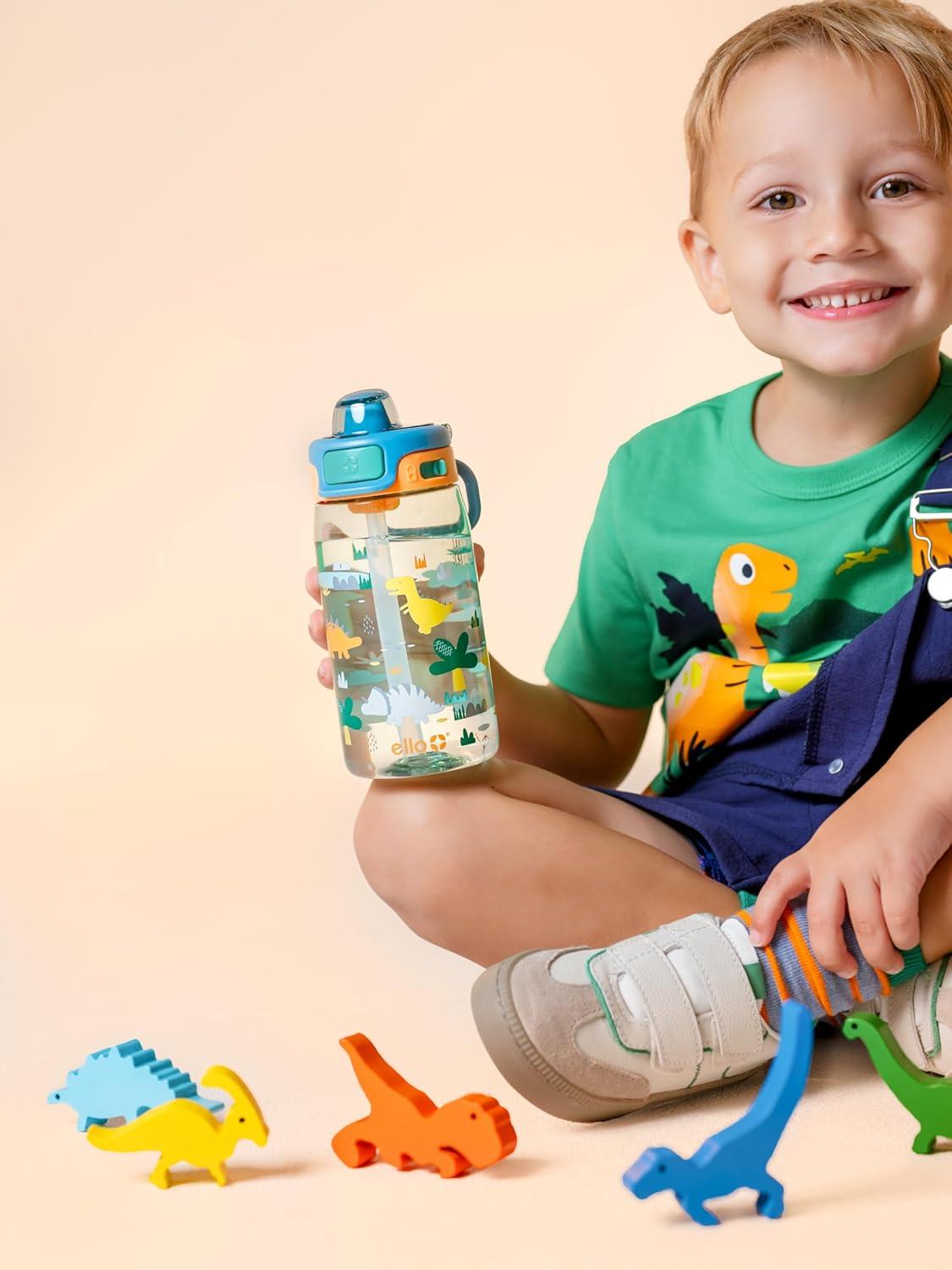 imageEllo Pop amp Fill 16oz Tritan Plastic Kids Water Bottle with Quick Fill Lid BPA Free Reusable Bottle with Leak Proof Straw and Chug Lid Dishwasher Safe Gift For Kids DinoDino