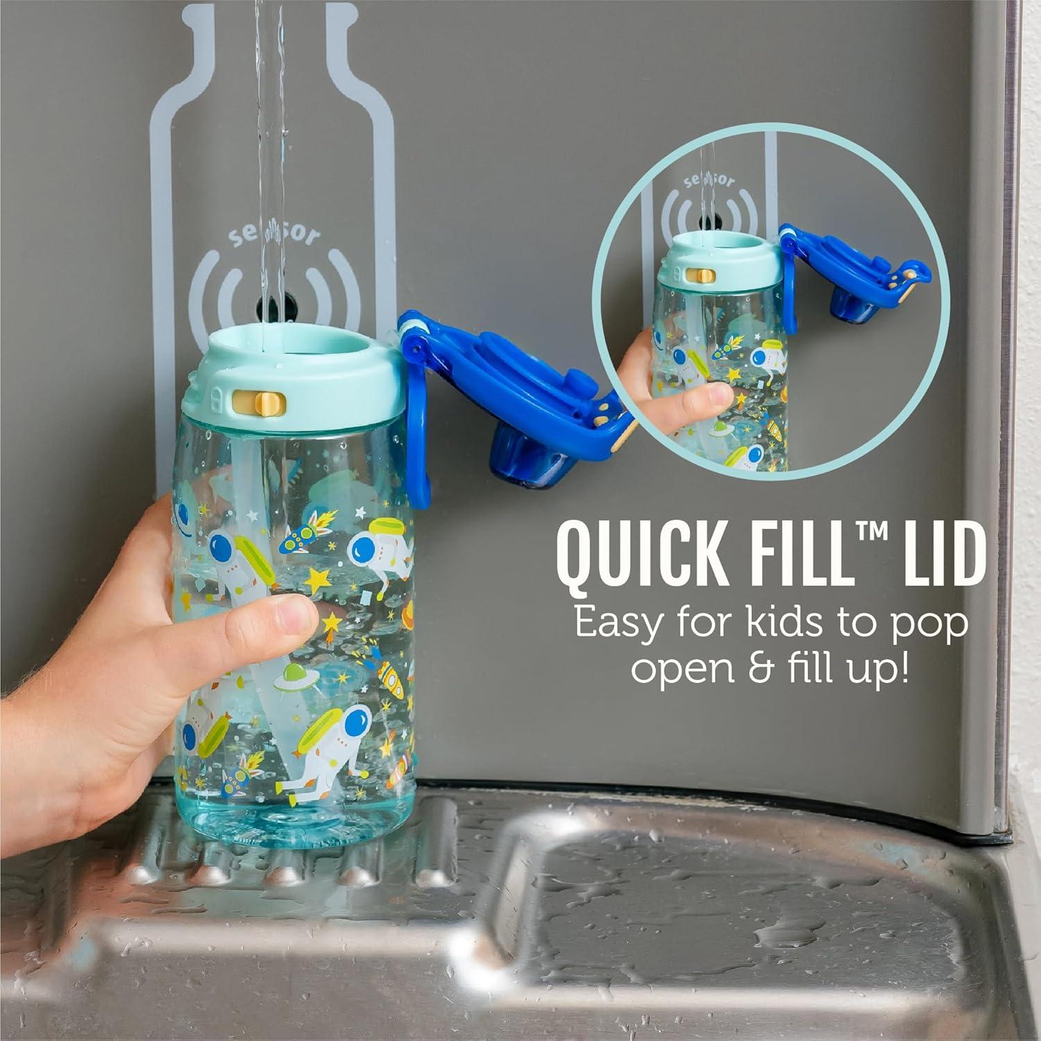 imageEllo Pop amp Fill 16oz Tritan Plastic Kids Water Bottle with Quick Fill Lid BPA Free Reusable Bottle with Leak Proof Straw and Chug Lid Dishwasher Safe Gift For Kids DinoDino