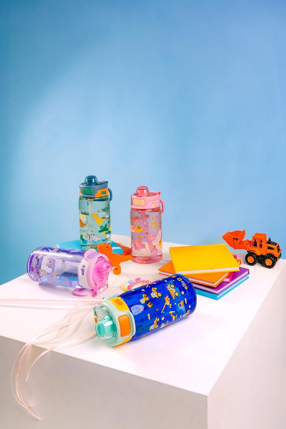 imageEllo Pop amp Fill 16oz Tritan Plastic Kids Water Bottle with Quick Fill Lid BPA Free Reusable Bottle with Leak Proof Straw and Chug Lid Dishwasher Safe Gift For Kids DinoConstruction