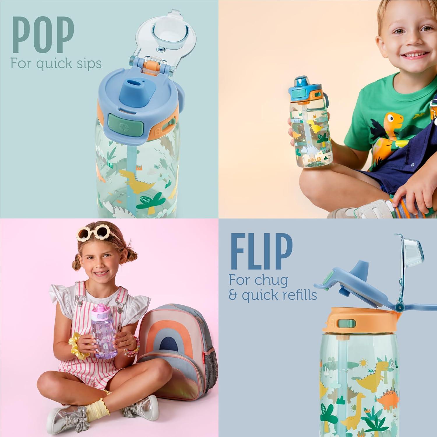 imageEllo Pop amp Fill 16oz Tritan Plastic Kids Water Bottle with Quick Fill Lid BPA Free Reusable Bottle with Leak Proof Straw and Chug Lid Dishwasher Safe Gift For Kids DinoConstruction