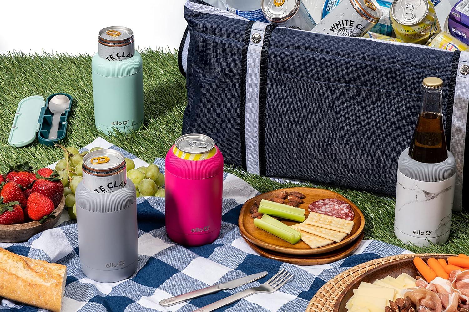 imageEllo Stainless Steel Insulated Can Cooler Keeps 12oz 16oz Slim Cans and Glass Bottles Cold Metal Drink Holder Perfect for Beer Soda and Hard SeltzerGray