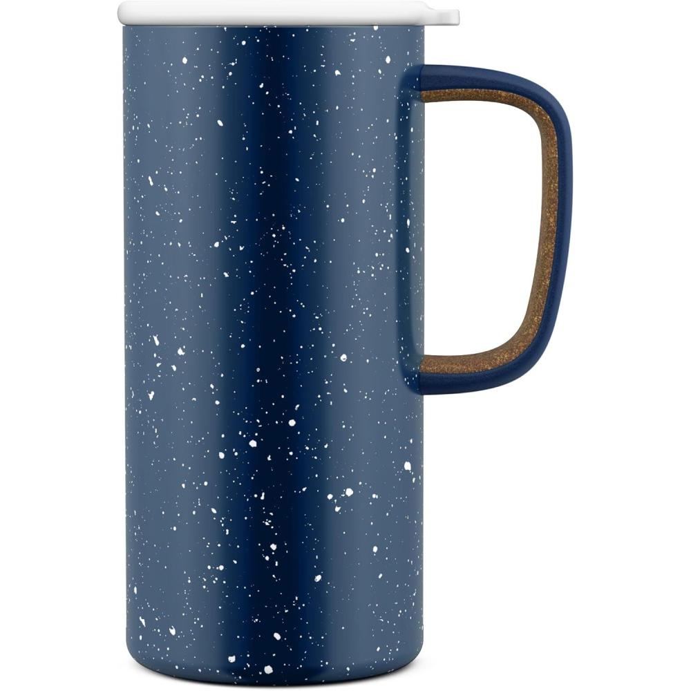 imageEllo Campy 18oz Stainless Steel Travel Mug with Handle and LeakProof Slider Lid Reusable Vacuum Insulated Perfect for Coffee or Tea Home Gift Travel Office BPA Free Georgia PeachNavy