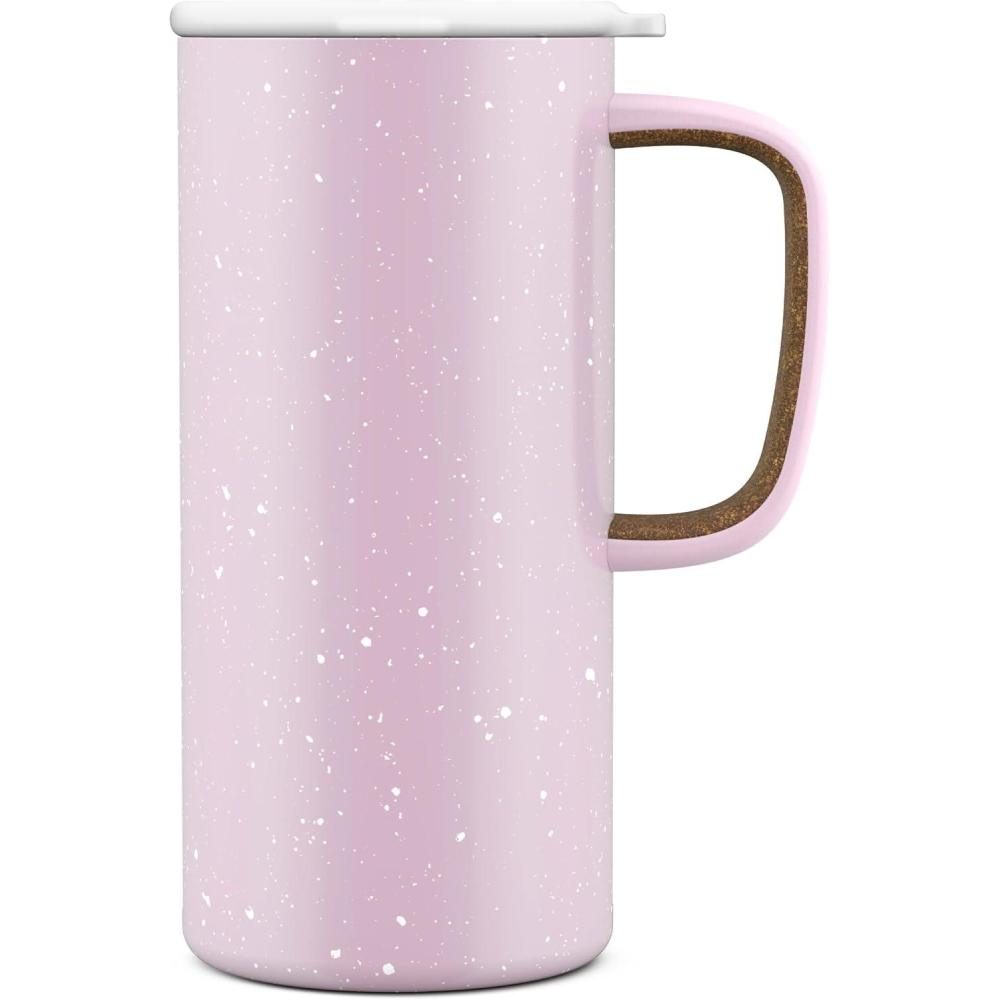 imageEllo Campy 18oz Stainless Steel Travel Mug with Handle and LeakProof Slider Lid Reusable Vacuum Insulated Perfect for Coffee or Tea Home Gift Travel Office BPA Free Georgia PeachPink Satin