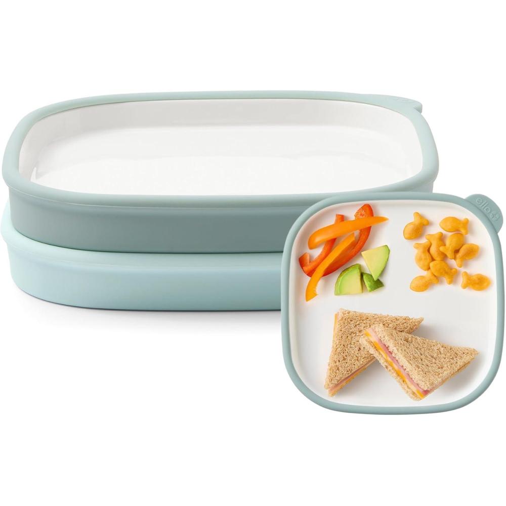 imageEllo Clean Start Toddler Everything Plate 2 Pack BPAFree Ceramic Plates with Silicone Sleeve for BabiesToddlers MicrowaveDishwasher Safe PlasticFree High Chair Friendly DewdropSugarplumDewdropGrayed Jade