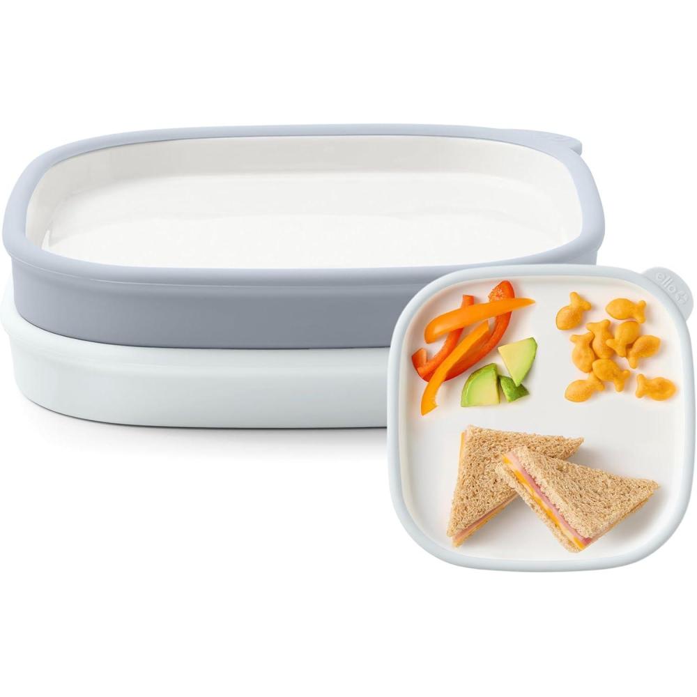 imageEllo Clean Start Toddler Everything Plate 2 Pack BPAFree Ceramic Plates with Silicone Sleeve for BabiesToddlers MicrowaveDishwasher Safe PlasticFree High Chair Friendly DewdropSugarplumQuiet TideTech Blue