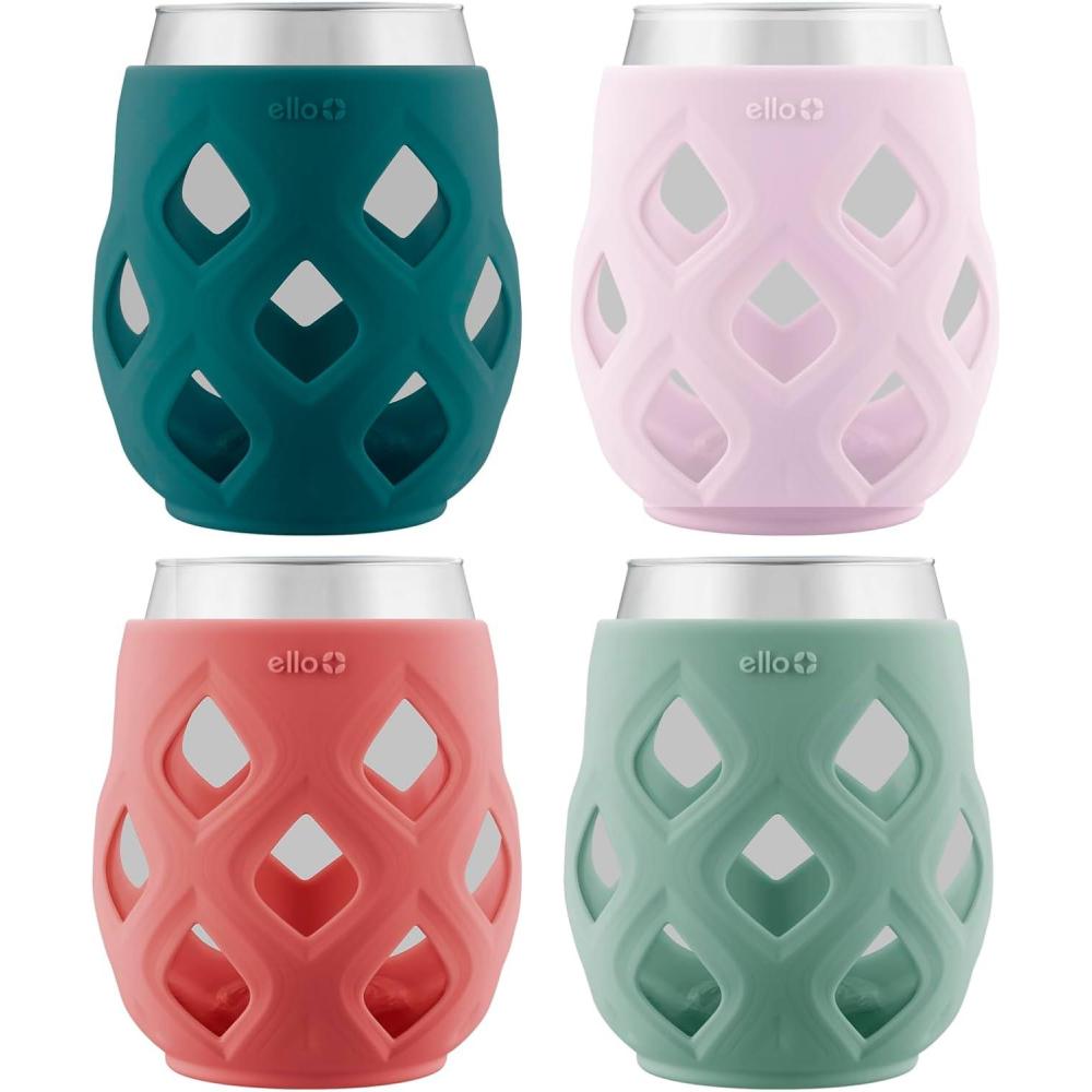 imageEllo Cru 17oz Stemless Wine Glass Set with Protective Silicone Sleeves Dishwasher Safe Cocktail Glass Pack Perfect for Summer Patios and Parties Festive Fun Holiday Gift for Women Men Her HimManhattan