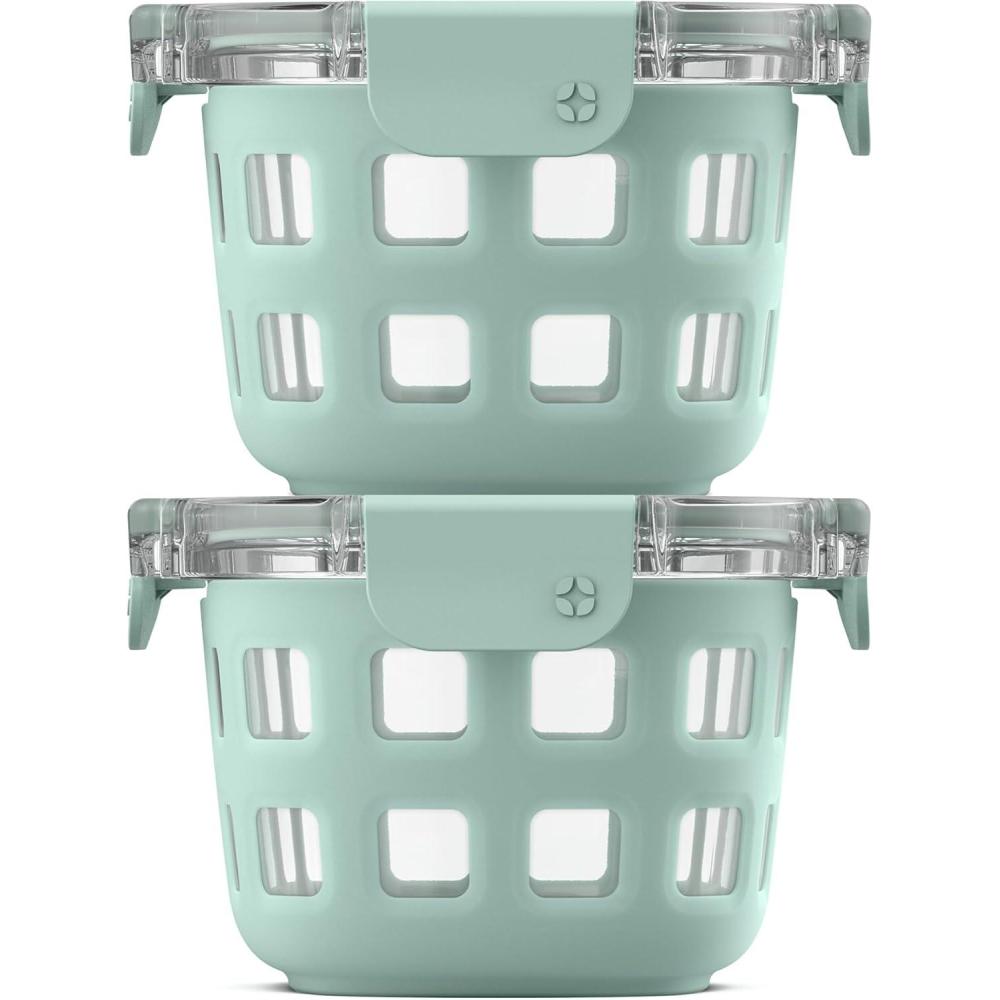imageEllo Duraglass 4Pack 2 Cup Reusable Glass Container Jar with Leak Proof Lids and Protective Silicone Sleeves Perfect for Overnight Oats Yogurt BPAFree Dishwasher Safe Evening OrchardYucca