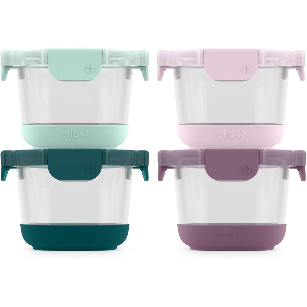 imageEllo Duraglass 4Pack 2 Cup Reusable Glass Container Jar with Leak Proof Lids and Protective Silicone Sleeves  Perfect for Overnight Oats Yogurt  BPAFree  Dishwasher Safe  Evening OrchardGarden Goals