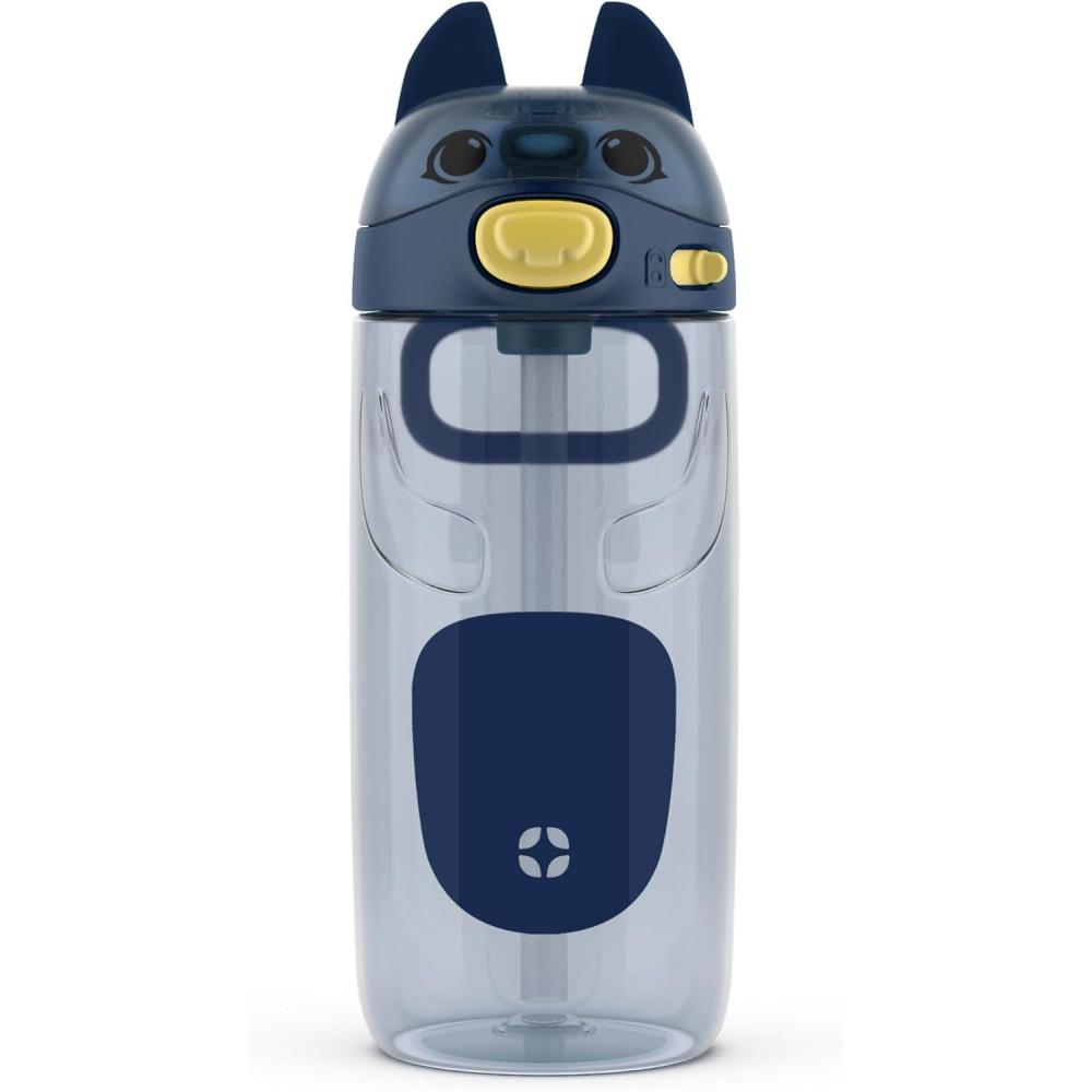 imageEllo Ellies 16oz Plastic Kids Water Bottle with Straw and Builtin Carrying Handle and LeakProof Locking Lid for School backpack Lunchbox and Outdoor Sports PigDog