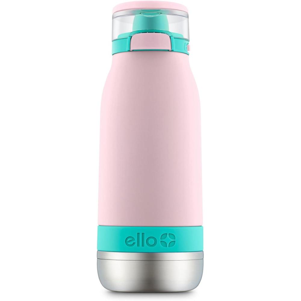 imageEllo Emma 14oz Vacuum Insulated Stainless Steel Kids Water Bottle with Straw and Builtin Carrying Handle and LeakProof Locking Lid for School Backpack Lunchbox and Outdoor SportsCotton Candy