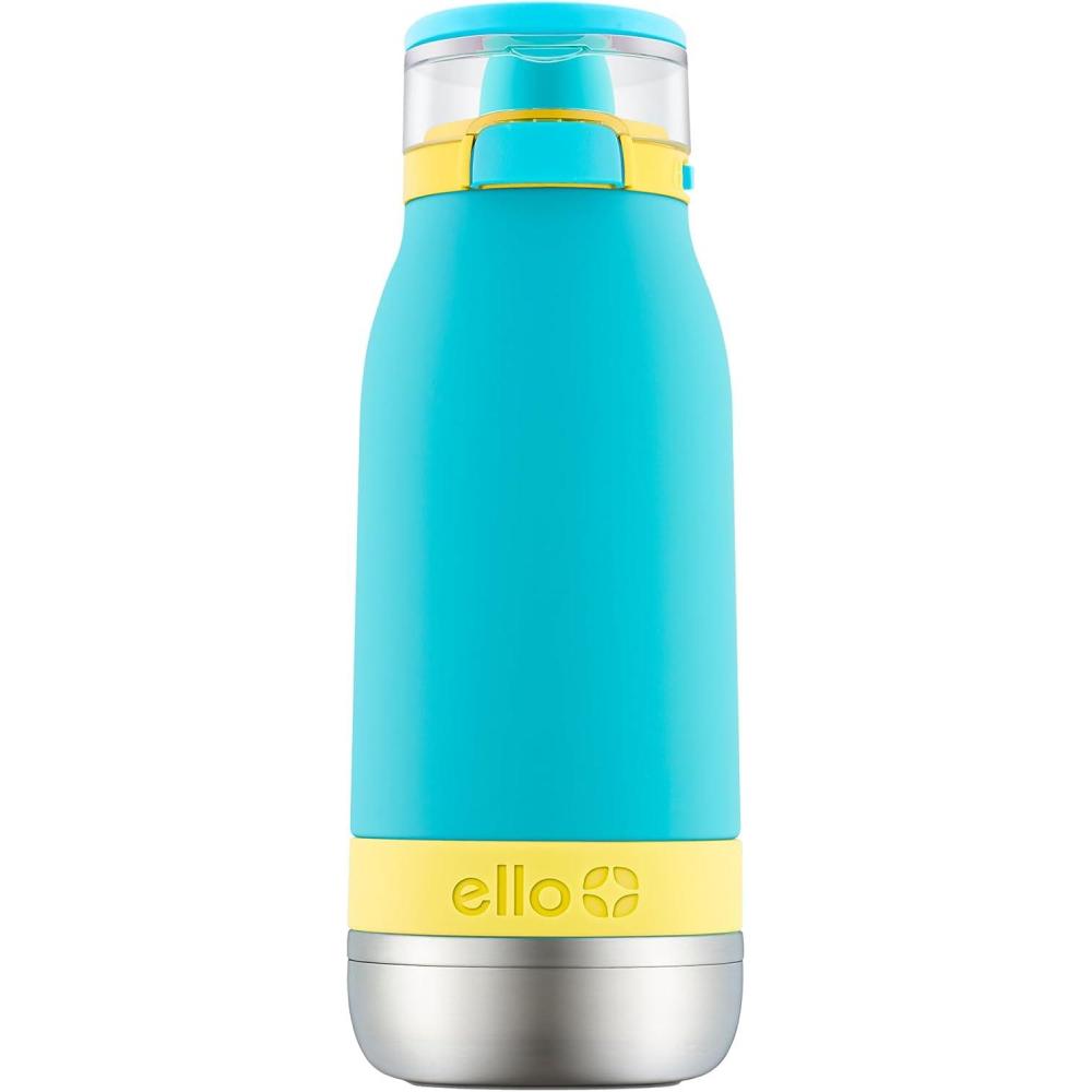 imageEllo Emma 14oz Vacuum Insulated Stainless Steel Kids Water Bottle with Straw and Builtin Carrying Handle and LeakProof Locking Lid for School Backpack Lunchbox and Outdoor SportsSky