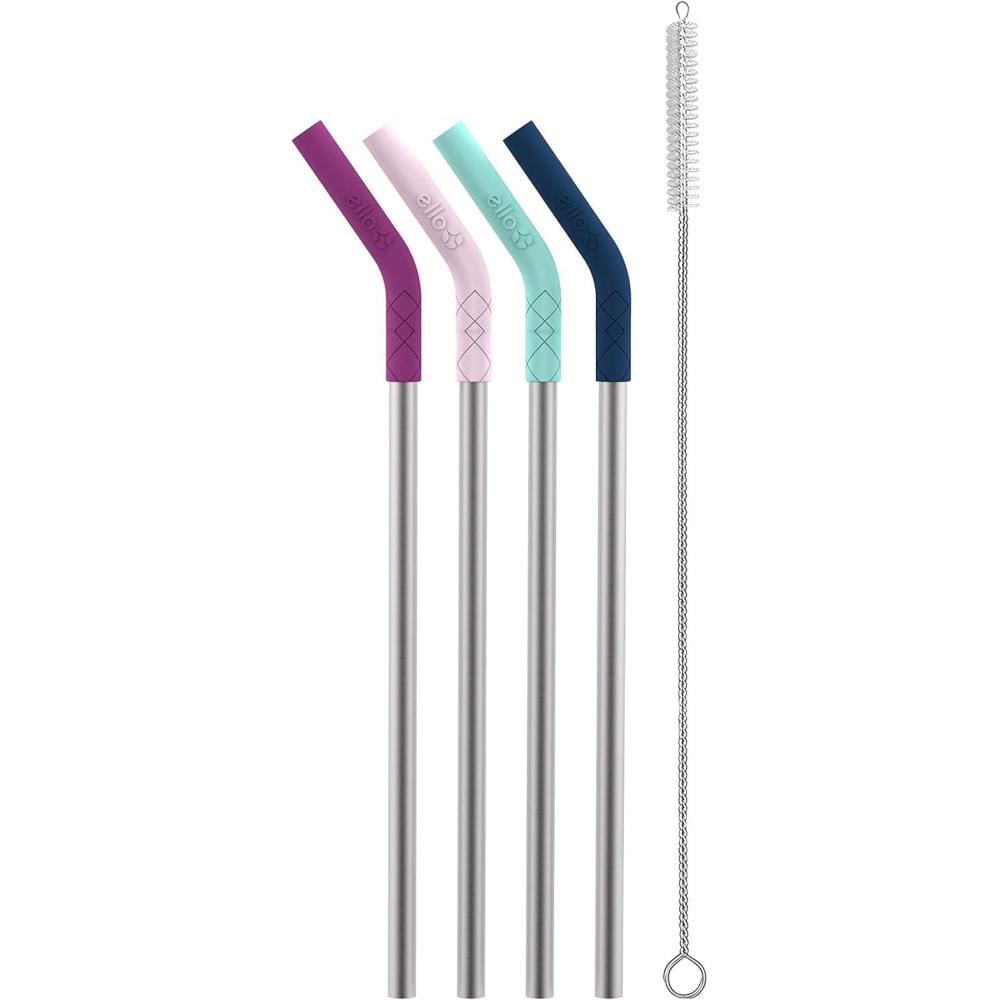 imageEllo Impact 6 Pack Reusable Metal Straws with Silicone Tips Made from Stainless Steel Dishwasher Safe BPAFreewith Cleaning Brush Summer Glow4 Piece