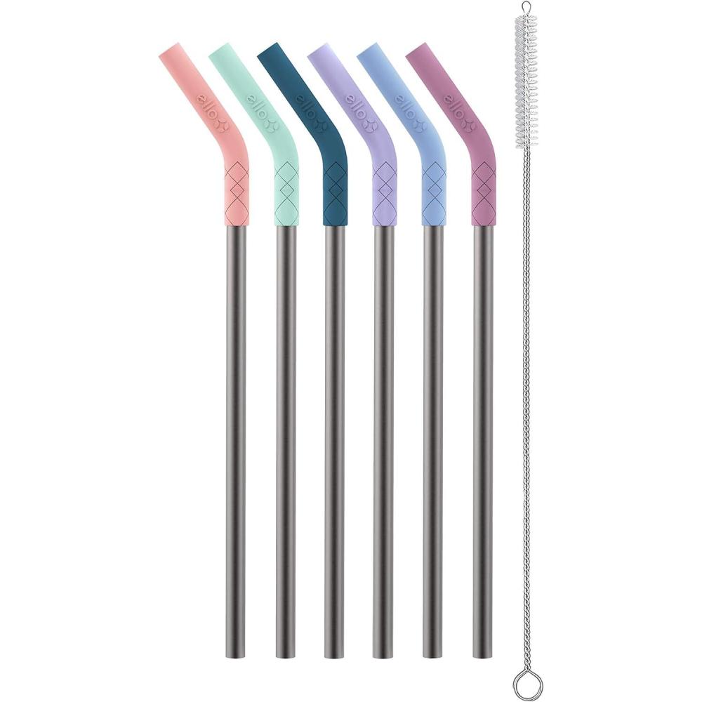 imageEllo Impact 6 Pack Reusable Metal Straws with Silicone Tips Made from Stainless Steel Dishwasher Safe BPAFreewith Cleaning Brush Summer Glow6 Piece Pop