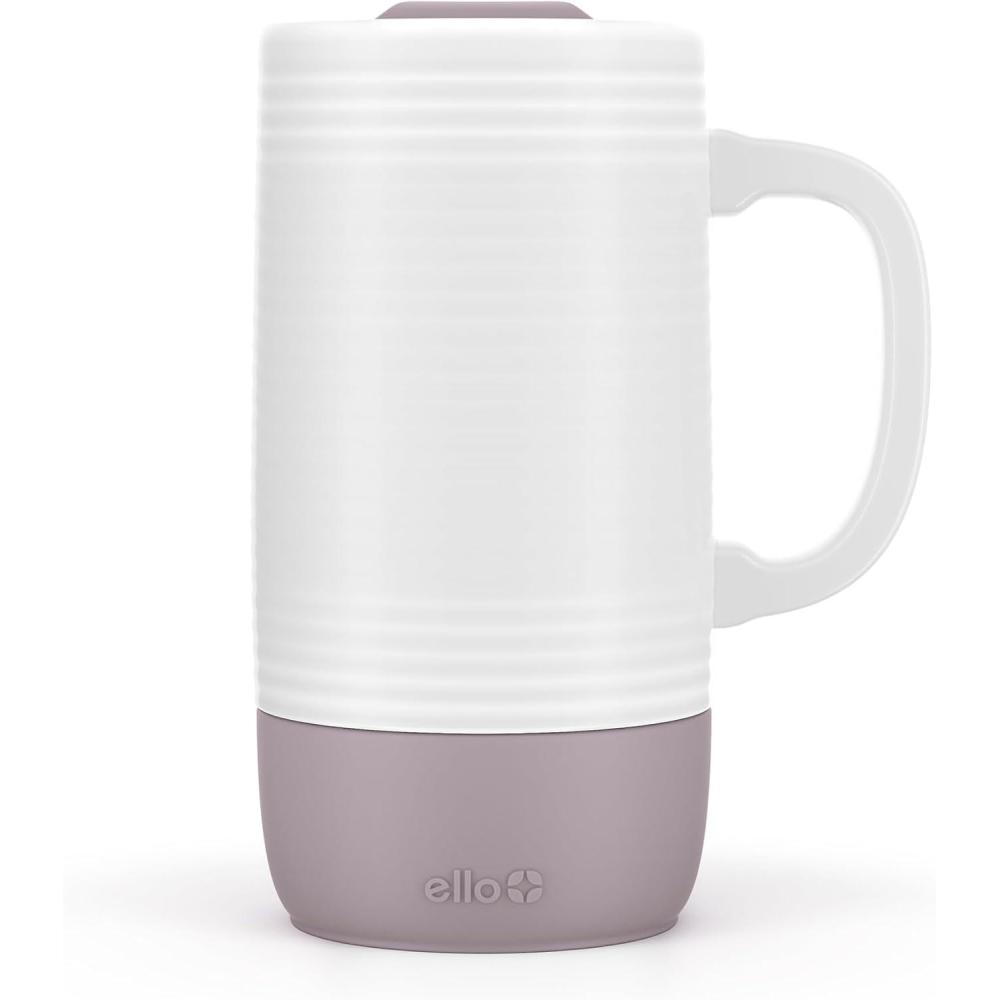 imageEllo Jane 18oz Ceramic Travel Mug with Handle SplashResistant Slider Lid and Builtin Coaster Perfect for Coffee and Tea BPA Free Dishwasher Safe Holiday Gift Her Him MidnightMauvewood