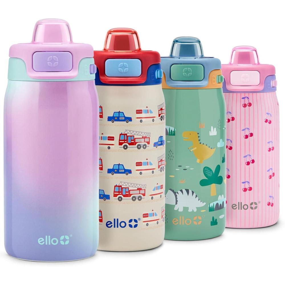 imageEllo Kids Pop amp Fill 12oz Toddler Water Bottle with Quick Fill Lid DoubleWall Vacuum Insulated Stainless Steel Leak Proof BPA Free Sip amp Chug For School Lunchboxes To the RescuePurple Watercolor
