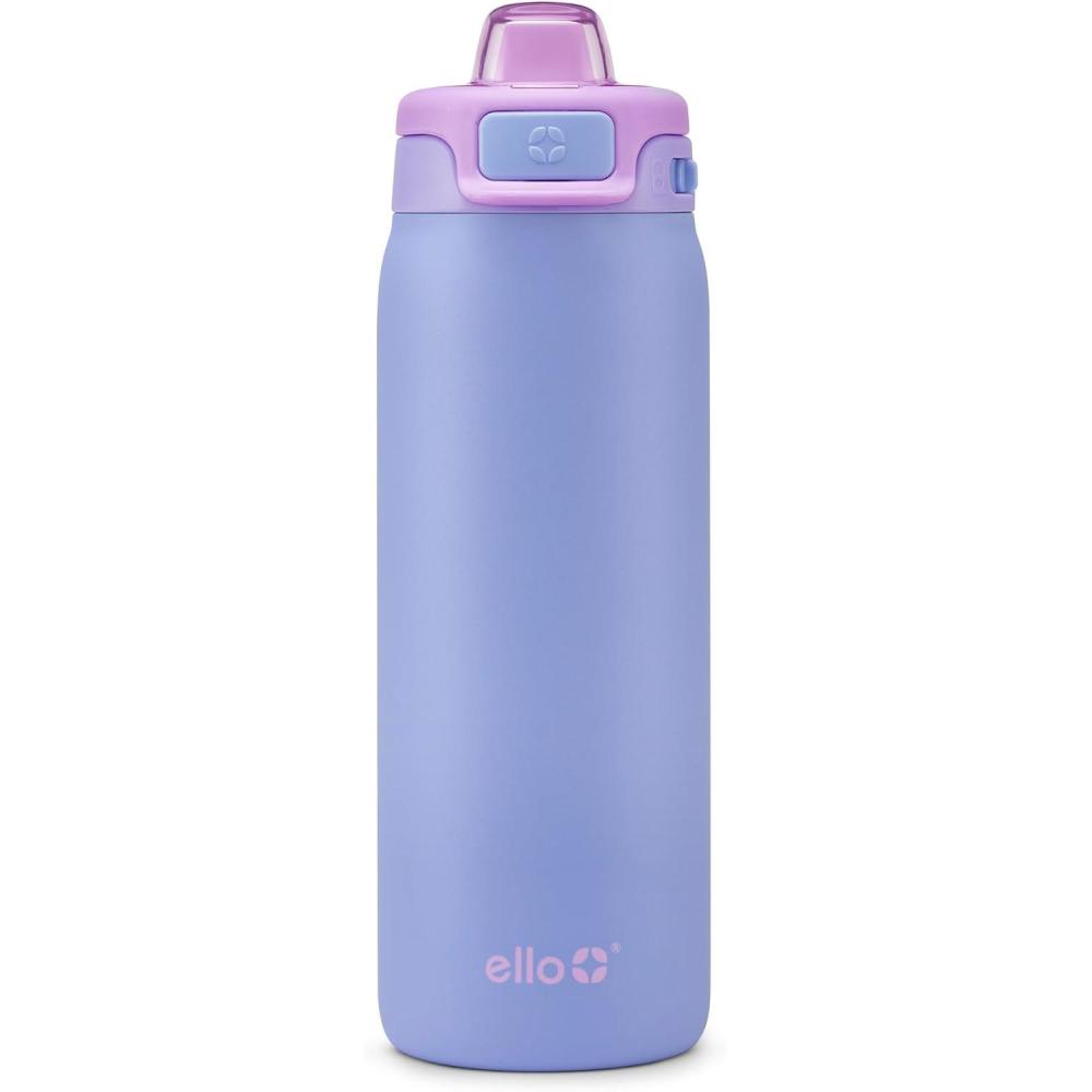 imageEllo Kids Pop amp Fill 18oz Stainless Steel Water Bottle with Quick Fill Technology DoubleWall Vacuum Insulation Leak Proof Locking Lid Sip amp Chug BPA Free Gifts for Girls Boys Purple HolographicLavender Fields