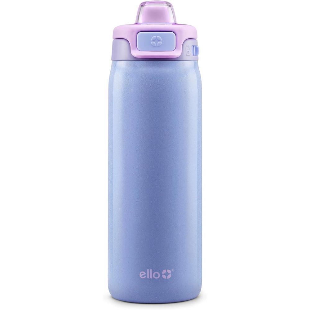 imageEllo Kids Pop amp Fill 18oz Stainless Steel Water Bottle with Quick Fill Technology DoubleWall Vacuum Insulation Leak Proof Locking Lid Sip amp Chug BPA Free Gifts for Girls Boys Purple HolographicShiny Purple