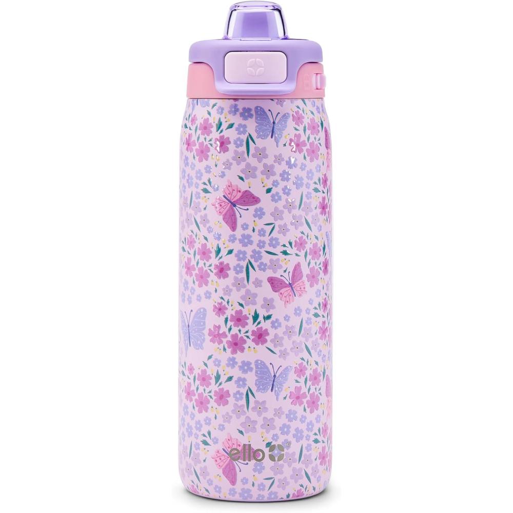 imageEllo Kids Pop amp Fill 18oz Stainless Steel Water Bottle with Quick Fill Technology DoubleWall Vacuum Insulation Leak Proof Locking Lid Sip amp Chug BPA Free Gifts for Girls Boys Purple HolographicWinging It