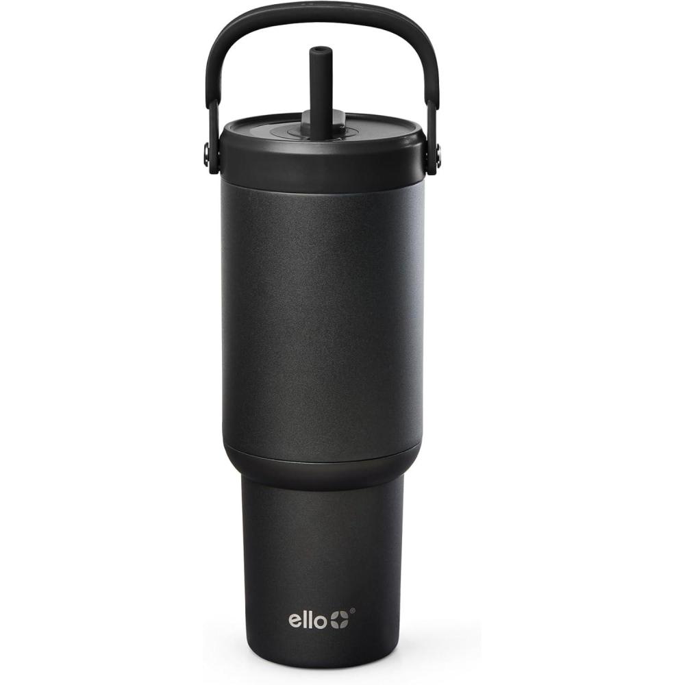 imageEllo Oasis Go 26oz Tumbler with Top Handle and Retracting Straw Reusable Insulated Stainless Steel Cup 100 Leakproof Water Bottle 24 Hours Cold Cup Holder Friendly For Travel DaisiesBlack