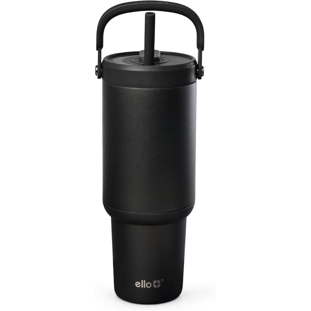imageEllo Oasis Go 32oz Tumbler with Top Handle and Retracting Straw Reusable Insulated Stainless Steel Cup 100 Leakproof Water Bottle 24 Hours Cold Cup Holder Friendly For Travel MineralBlack