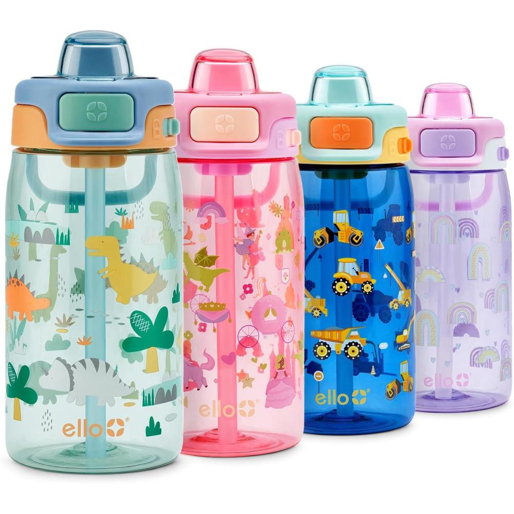 imageEllo Pop amp Fill 16oz Tritan Plastic Kids Water Bottle with Quick Fill Lid BPA Free Reusable Bottle with Leak Proof Straw and Chug Lid Dishwasher Safe Gift For Kids DinoDino