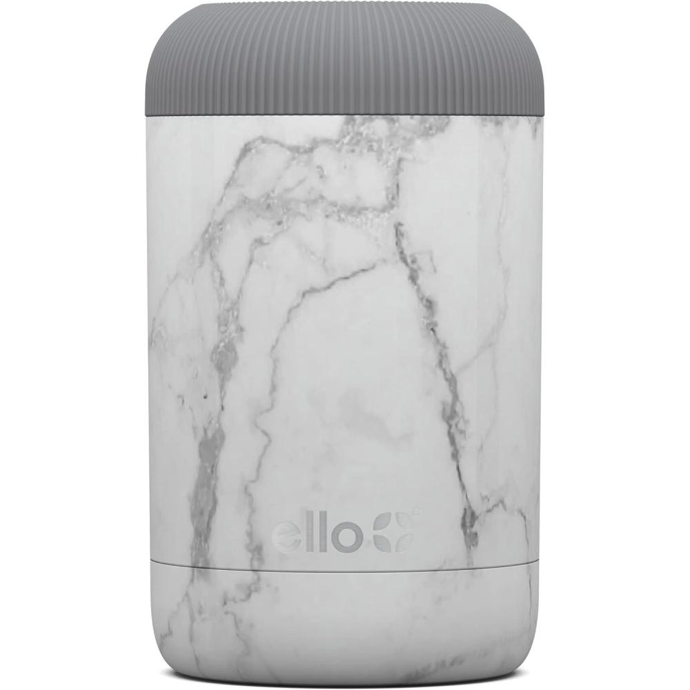 imageEllo Stainless Steel Insulated Can Cooler Keeps 12oz 16oz Slim Cans and Glass Bottles Cold Metal Drink Holder Perfect for Beer Soda and Hard SeltzerWhite Marble