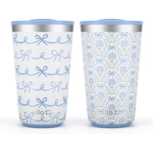 Ello 2 Pack 16oz Stainless Steel Stacking Cups with Easy Press Lids | Pint Size Reusable Tumblers for Parties, Home, Camping, Outdoor | Keeps Cold for 16 Hours, Dishwasher Safe | Soft Plum & Sage(Bows & Flowers)