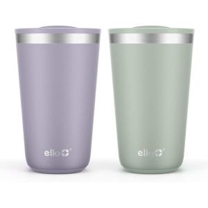 Ello 2 Pack 16oz Stainless Steel Stacking Cups with Easy Press Lids | Pint Size Reusable Tumblers for Parties, Home, Camping, Outdoor | Keeps Cold for 16 Hours, Dishwasher Safe | Soft Plum & Sage(Soft Plum & Sage)