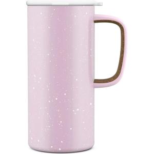 Ello Campy 18oz Stainless Steel Travel Mug with Handle and Leak-Proof Slider Lid, Reusable, Vacuum Insulated, Perfect for Coffee or Tea, Home, Gift, Travel, Office, BPA Free, Georgia Peach(Pink Satin)