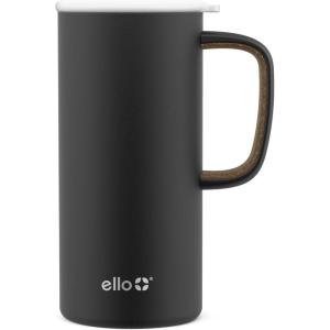Ello Campy 18oz Stainless Steel Travel Mug with Handle and Leak-Proof Slider Lid, Reusable, Vacuum Insulated, Perfect for Coffee or Tea, Home, Gift, Travel, Office, BPA Free, Georgia Peach(Matte Black)