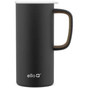 Ello Campy 18oz Stainless Steel Travel Mug with Handle and Leak-Proof Slider Lid, Reusable, Vacuum Insulated, Perfect for Coffee or Tea, Home, Gift, Travel, Office, BPA Free, Georgia Peach(Matte Black 1)