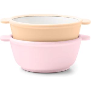Ello Clean Start Toddler Bowls 2 Pack | Ceramic Kids/Baby Bowls with Silicone Sleeves | BPA-Free, Plastic-Free | Microwave & Dishwasher Safe | High Chair Friendly, Stackable | Quiet Tide/Tech Blue(Cashmere Pink/Dune)