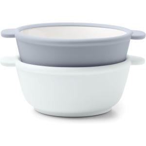 Ello Clean Start Toddler Bowls 2 Pack | Ceramic Kids/Baby Bowls with Silicone Sleeves | BPA-Free, Plastic-Free | Microwave & Dishwasher Safe | High Chair Friendly, Stackable | Quiet Tide/Tech Blue(Quiet Tide/Tech Blue)