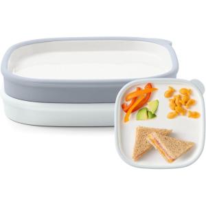 Ello Clean Start Toddler Everything Plate 2 Pack | BPA-Free Ceramic Plates with Silicone Sleeve for Babies/Toddlers | Microwave/Dishwasher Safe, Plastic-Free, High Chair Friendly | Dewdrop/Sugarplum(Quiet Tide/Tech Blue)