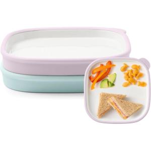 Ello Clean Start Toddler Everything Plate 2 Pack | BPA-Free Ceramic Plates with Silicone Sleeve for Babies/Toddlers | Microwave/Dishwasher Safe, Plastic-Free, High Chair Friendly | Dewdrop/Sugarplum(Dewdrop/Sugarplum)