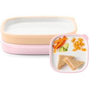 Ello Clean Start Toddler Everything Plate 2 Pack | BPA-Free Ceramic Plates with Silicone Sleeve for Babies/Toddlers | Microwave/Dishwasher Safe, Plastic-Free, High Chair Friendly | Dewdrop/Sugarplum(Cashmere Pink/Dune)