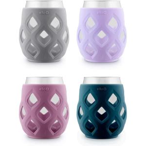 Ello Cru 17oz Stemless Wine Glass Set with Protective Silicone Sleeves, Dishwasher Safe, Cocktail Glass Pack Perfect for Summer Patios and Parties Festive Fun Holiday Gift for Women Men Her Him(Cosmos)