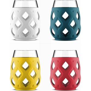 Ello Cru 17oz Stemless Wine Glass Set with Protective Silicone Sleeves, Dishwasher Safe, Cocktail Glass Pack Perfect for Summer Patios and Parties Festive Fun Holiday Gift for Women Men Her Him(Mai Tai)
