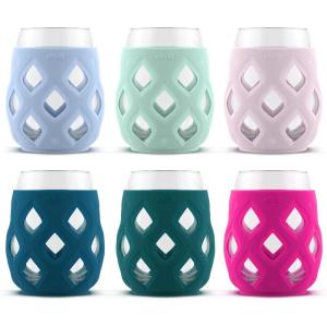 Ello Cru 17oz Stemless Wine Glass Set with Protective Silicone Sleeves, Dishwasher Safe, Cocktail Glass Pack Perfect for Summer Patios and Parties Festive Fun Holiday Gift for Women Men Her Him(Berry Smash)