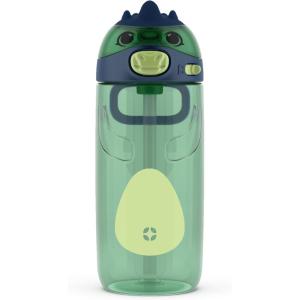 Ello Ellies 16oz Plastic Kids Water Bottle with Straw and Built-in Carrying Handle and Leak-Proof Locking Lid for School backpack, Lunchbox and Outdoor Sports, Pig(Dino)
